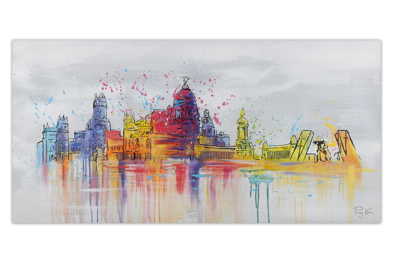 Handgeschilderd schilderij 'Madrid Skyline Silhouette' 120x60cm | incl. certificaat van echtheid in de ruimte.