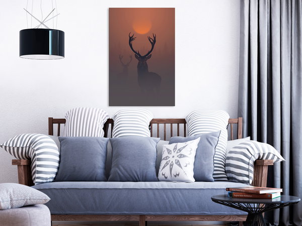 Kunstdruck auf Leinwand 'Deers in the Fog Vertical'