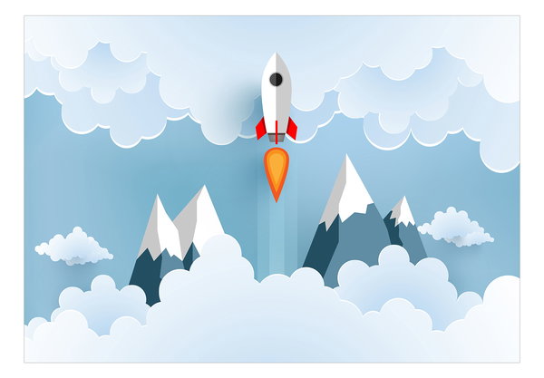 Selbstklebende Tapete 'Rocket in the Clouds'