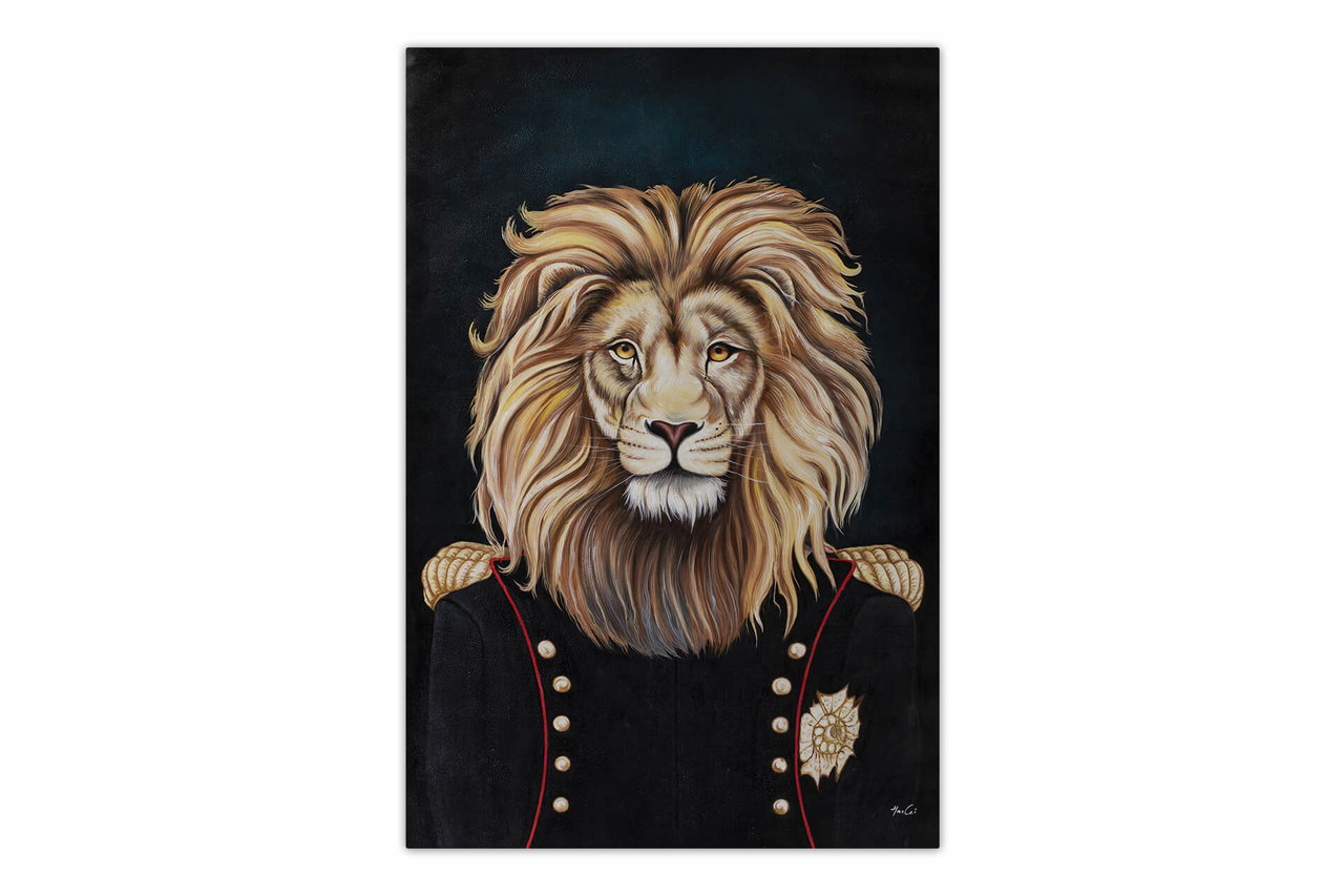 XXL Olieverf schilderijen 'A Portrait of a Lion' | Handgeschilderd unicum komt in de ruimte goed tot zijn recht.