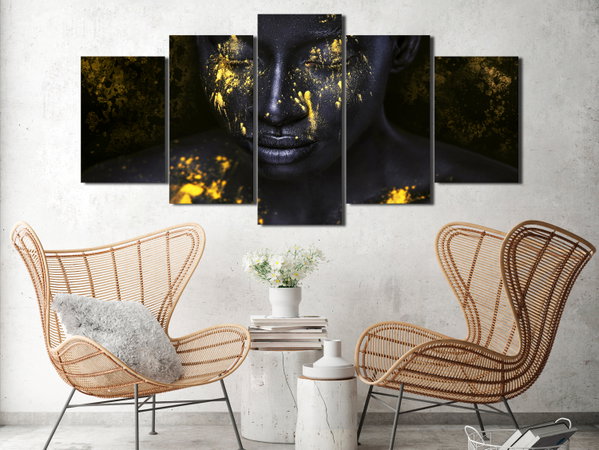 Kunstdruk op canvas 'Bathed in Gold (5 Parts) Wide'