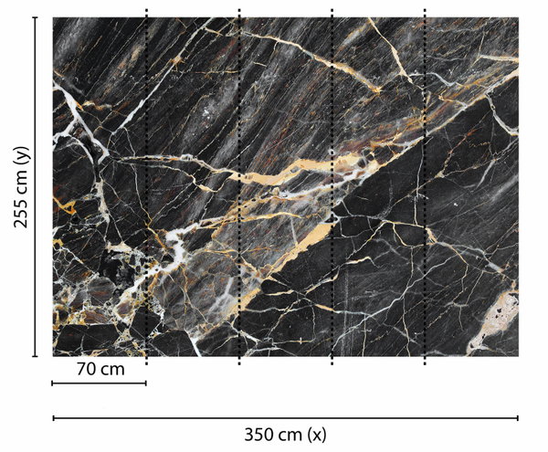 Papier peint 'Black Gold Marble' 350x255cm