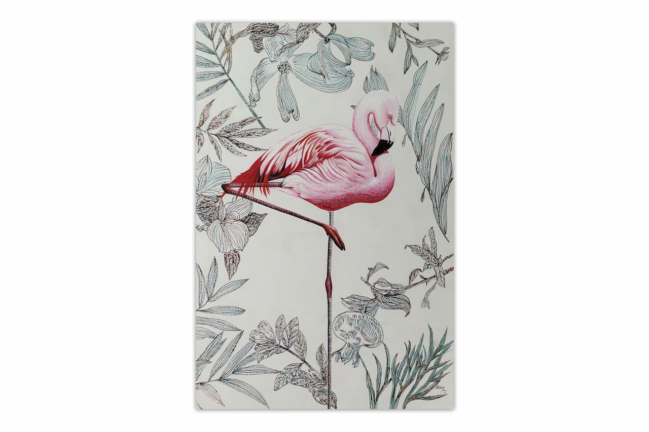 XXL Olieverf schilderijen 'Dream of the Flamingo' | Handgeschilderd unicum komt in de ruimte goed tot zijn recht.