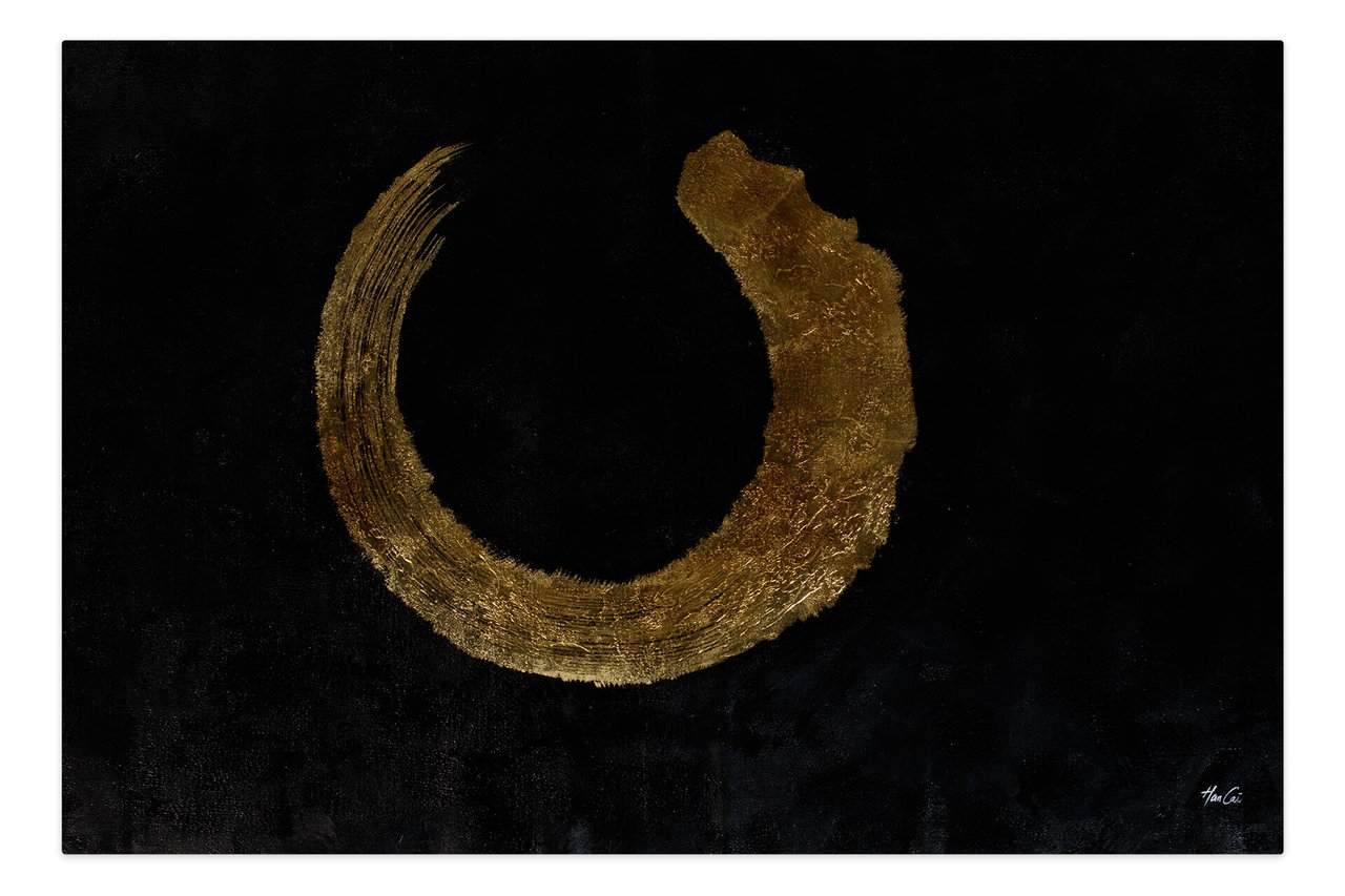 Olieverf schilderijen 'Golden Enigma' | Handgeschilderd unicum 180x120cm in de ruimte.
