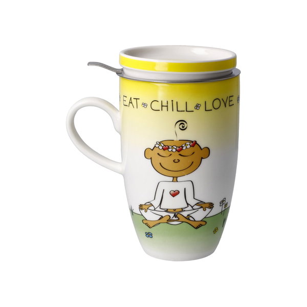 Goebel Teetasse mit Sieb und Deckel 'Eat Chill Love'