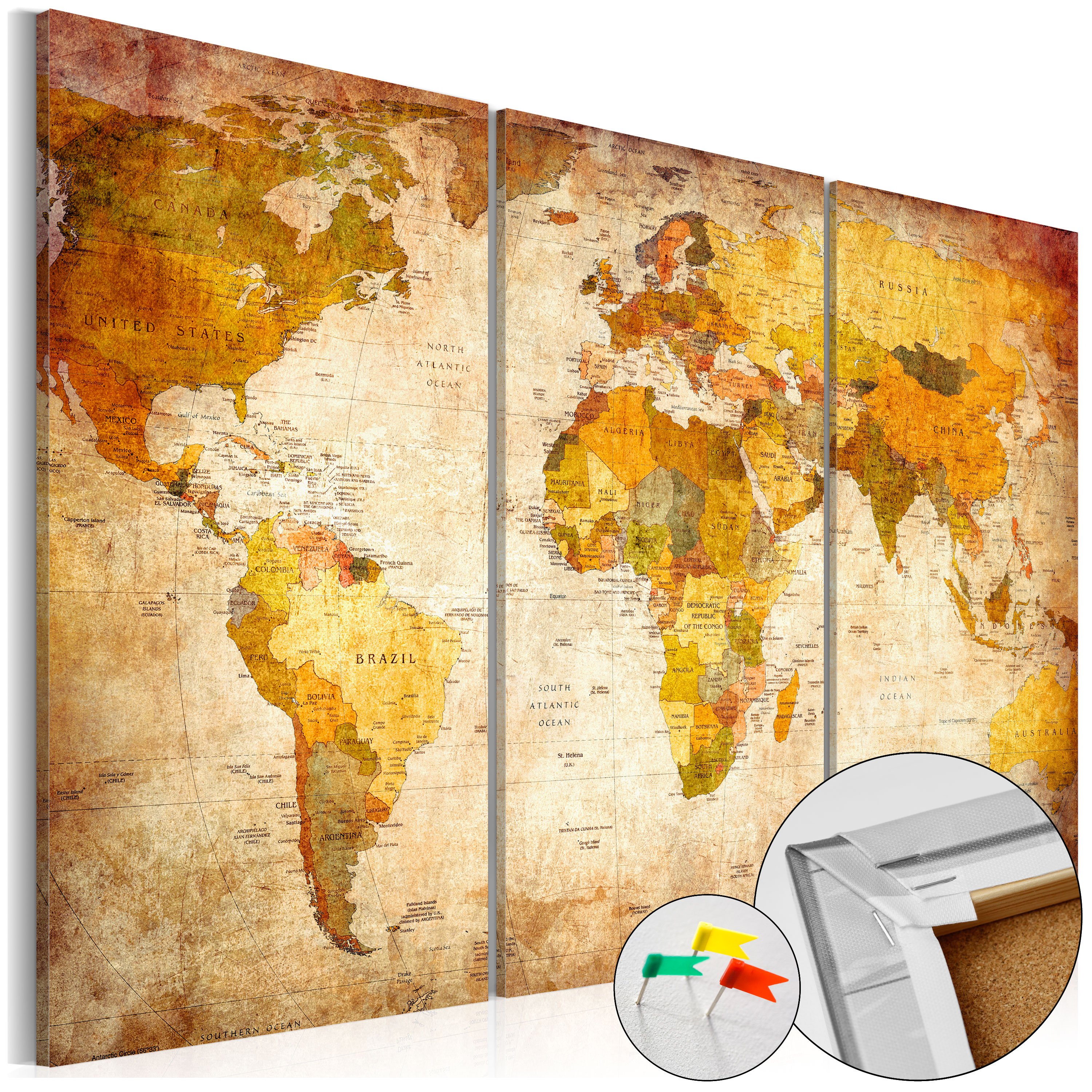 Tableau en liège carte du monde : style rétro, Artgeist
