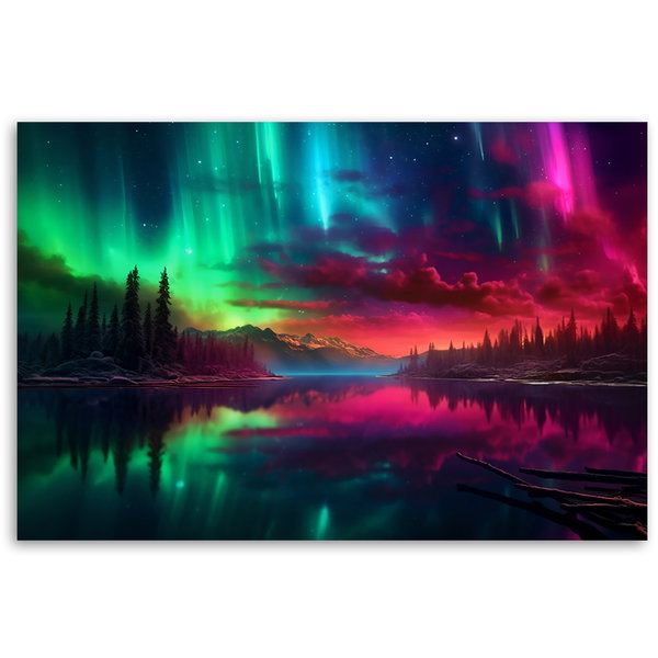 Kunstdruck auf Leinwand 'Aurora Borealis Over Tranquil Lake 1'