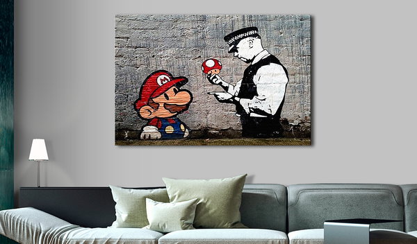 Kunstdruck auf Leinwand 'Banksy Mario and Cop'