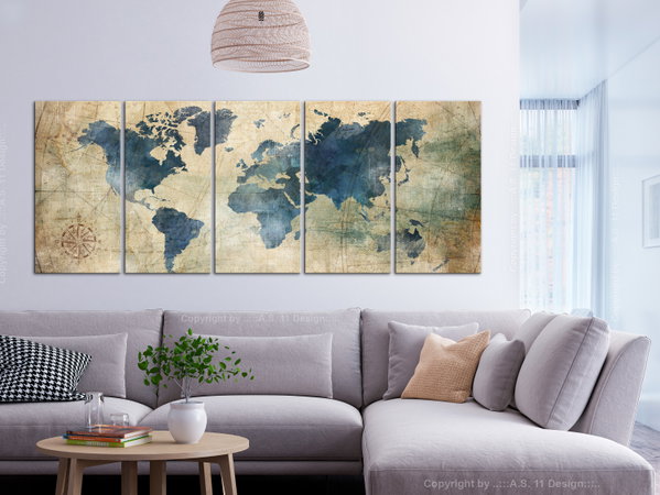 Impression sur toile 'Retro Map (5 Parts) Narrow'