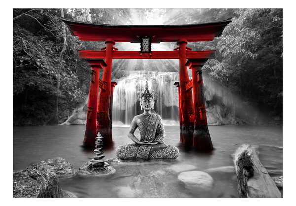 Papier peint autocollant 'Buddha Smile (Red)'