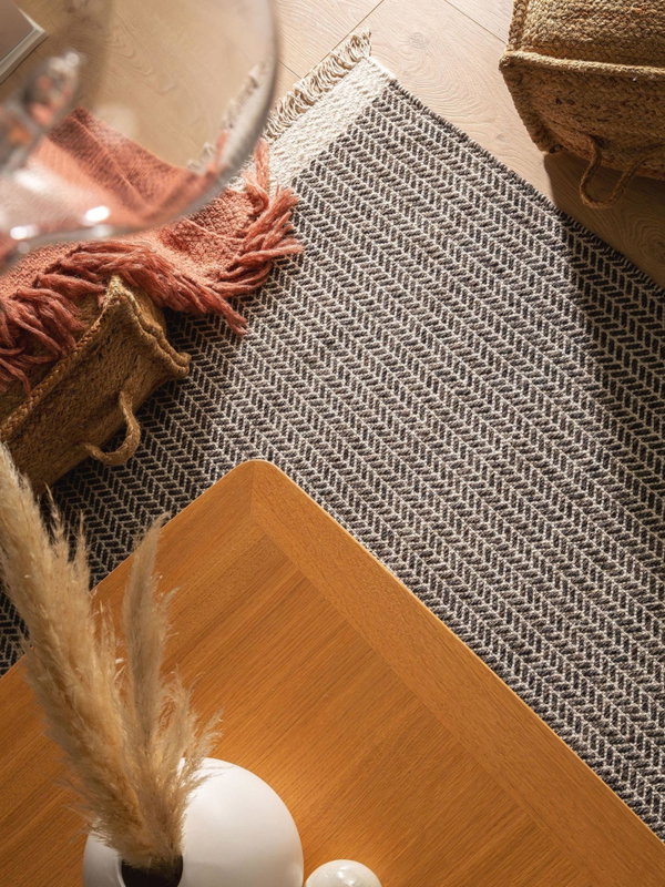 Design Wollteppich Kim Schwarz/Weiß