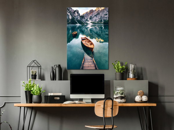 Kunstdruck auf Leinwand 'Boats In Dolomites Vertical'