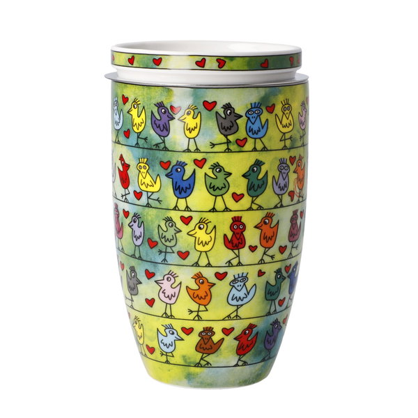 Goebel Teetasse mit Sieb und Deckel 'Birds on a Love Wire'
