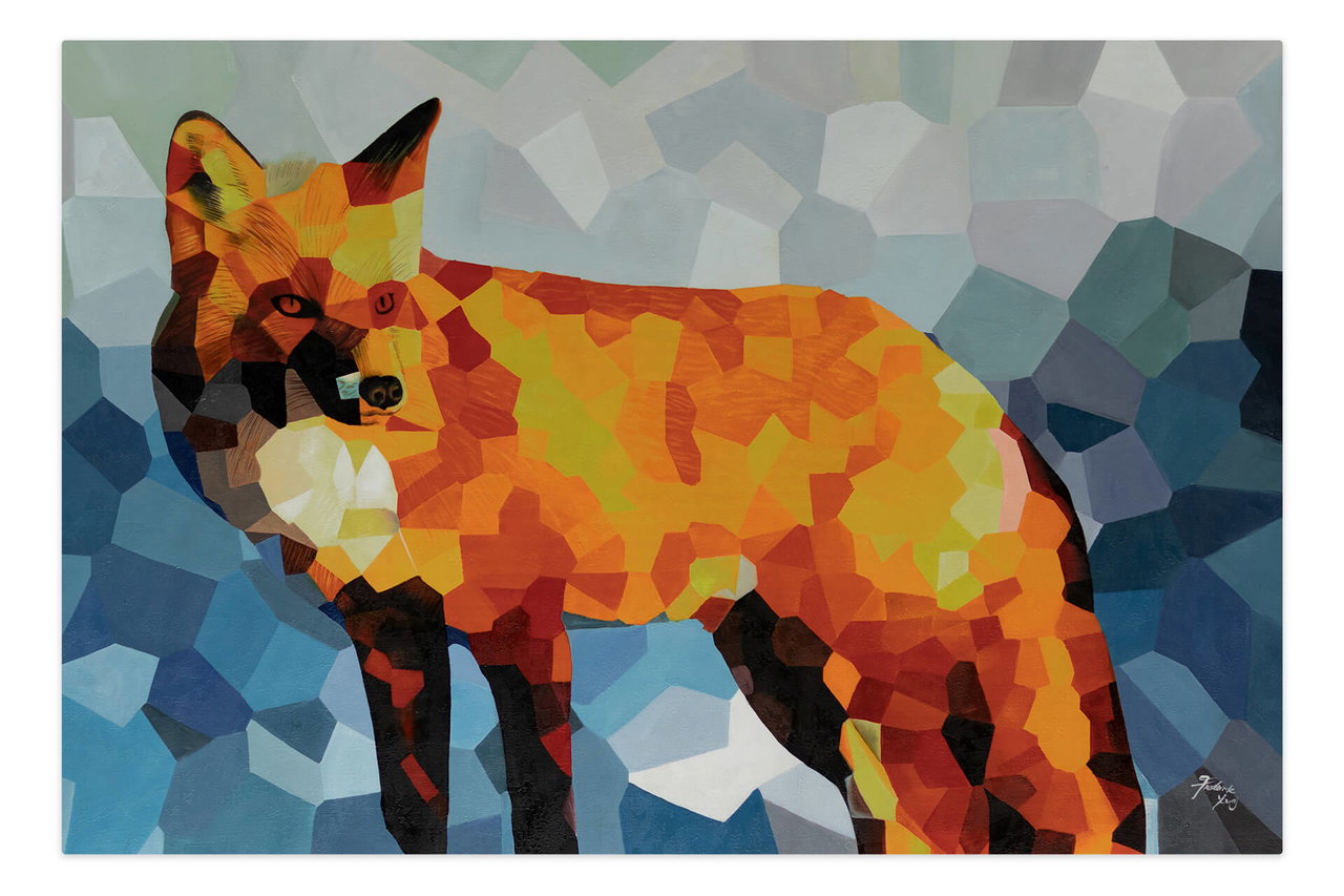 Olieverf schilderijen 'Fox of Fire' | Handgeschilderd unicum 180x120cm in de ruimte.