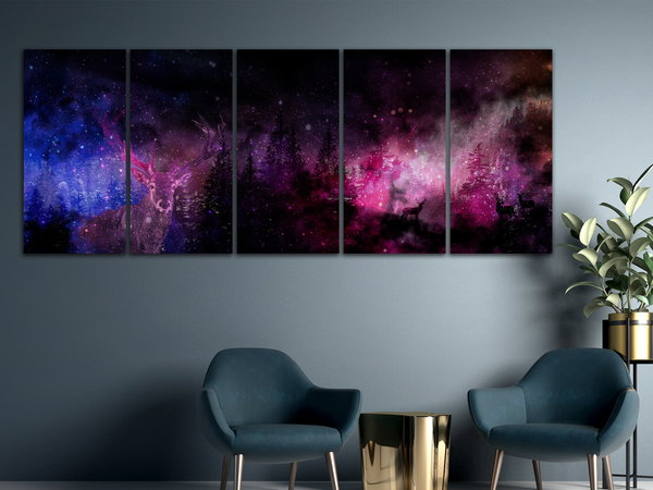 Kunstdruck auf Leinwand 'Deer Galaxy (5-teilig) Narrow'