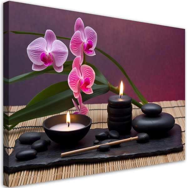 Kunstdruck auf Leinwand 'Spa Candles with Orchids and Stones'