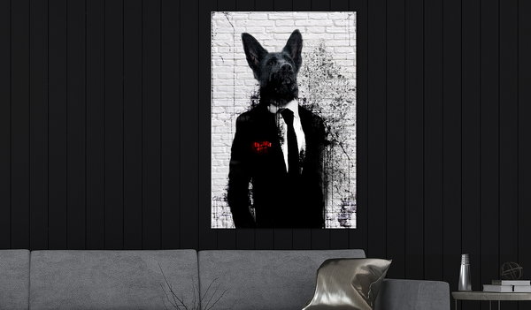 Kunstdruck auf Leinwand 'Businessman Dog Vertical'