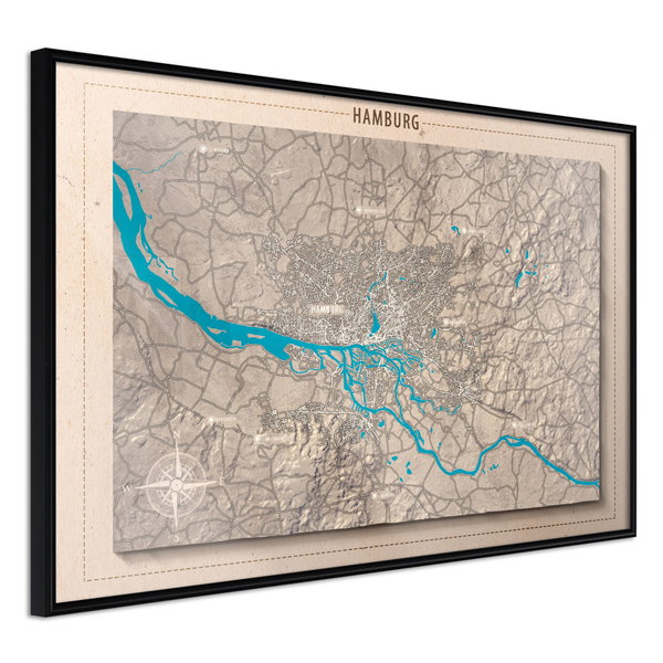 Poster 'Raised Relief Map: Hamburg'