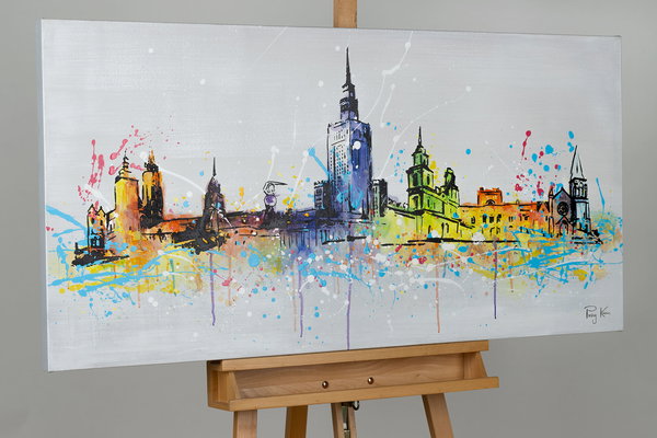 Handgemaltes Gemälde 'Warsaw Skyline Silhouette' 120x60cm | inkl. Echtheitszertifikat