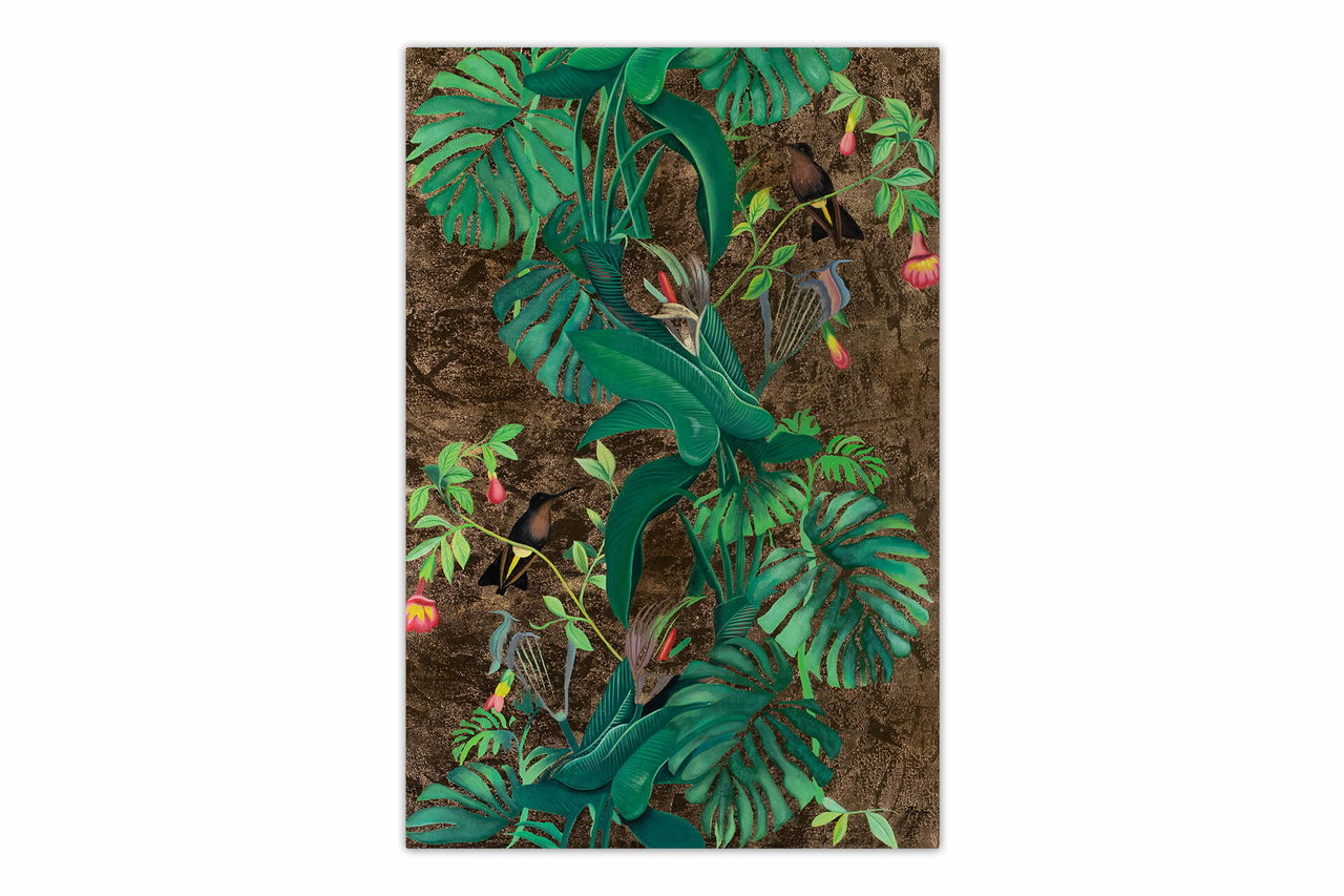 XXL Olieverf schilderijen 'Tropical Fairytale' | Handgeschilderd unicum komt in de ruimte goed tot zijn recht.