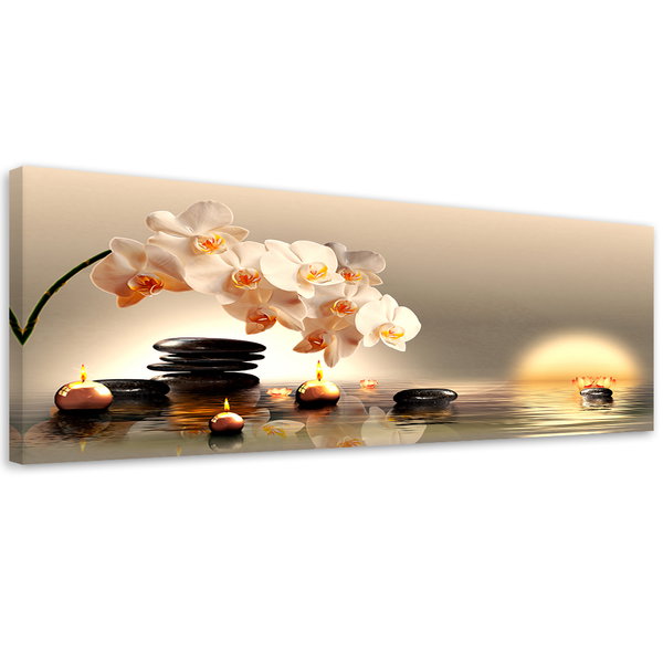 Kunstdruck auf Leinwand 'White Orchids and Zen Stones on Water'