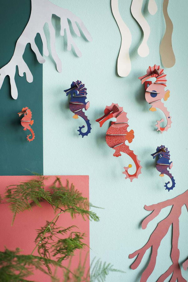 Wanddeko Papier 'Seepferdchen-Set'