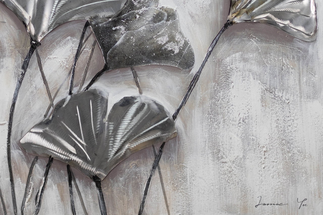 Handgeschilderd schilderij 'Elegant Leaves' 80x80cm | incl. certificaat van echtheid in de ruimte.