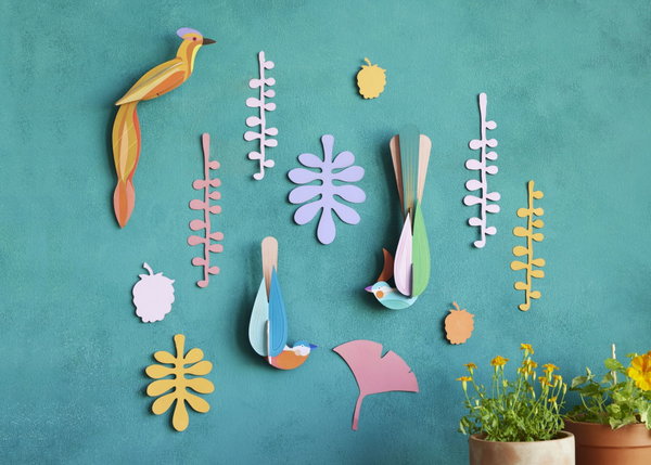 Wanddeko Papier 'Tropenvögel-Set'
