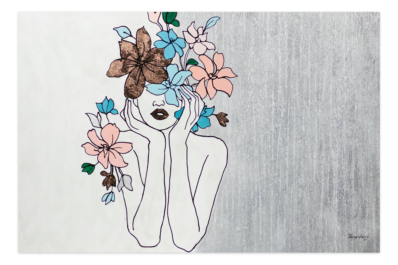 XXL Olieverf schilderijen 'Head of Flowers' | Handgeschilderd unicum komt in de ruimte goed tot zijn recht.