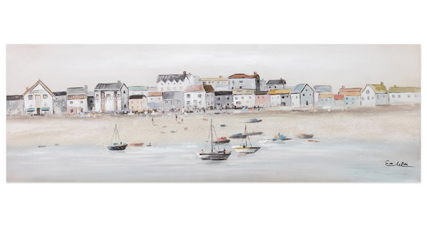 Handbemalter Kunstdruck 'Little Port Town' 150x50cm