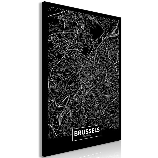 Stampa artistica su tela 'Dark Map of Brussels Vertical'
