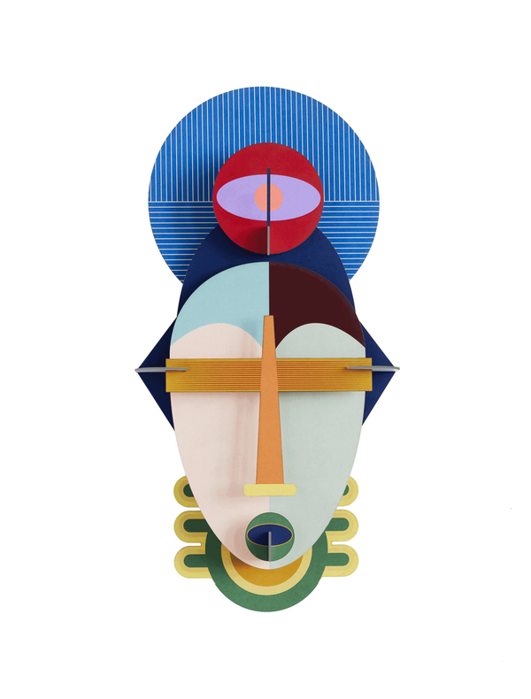 Wall deco 3d of cardboard 'Geometric Mask Art'