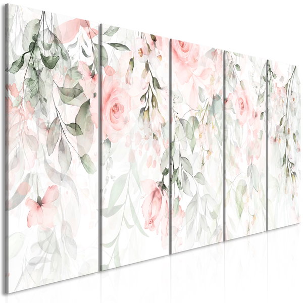 Kunstdruk op canvas 'Waterfall of Roses (5 Parts) Narrow - First Variant'