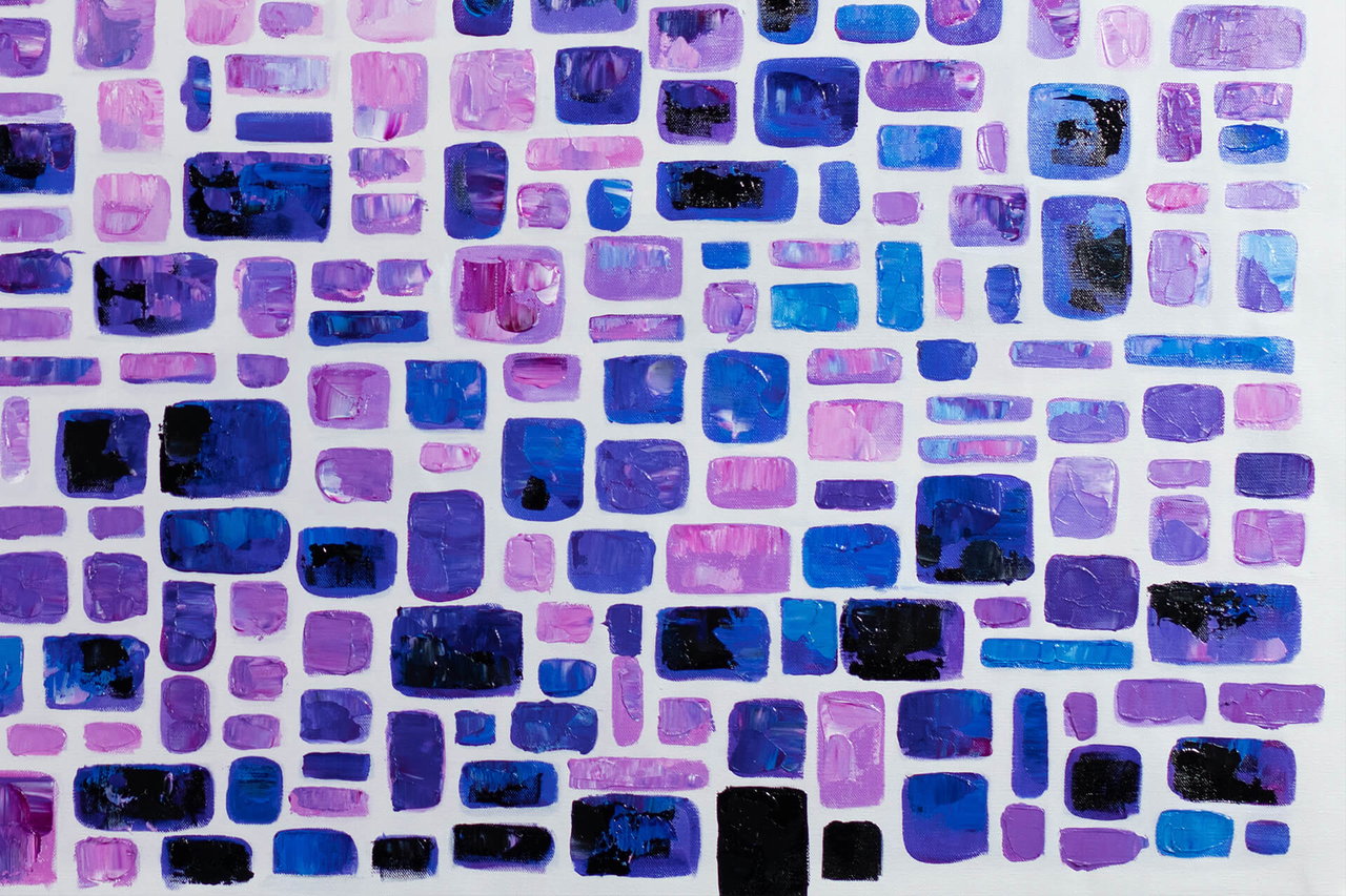 XXL Olieverf schilderijen 'Variety of Violet' | Handgeschilderd unicum komt in de ruimte goed tot zijn recht.
