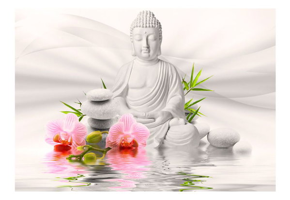 Selbstklebende Tapete 'Buddha and two orchids'