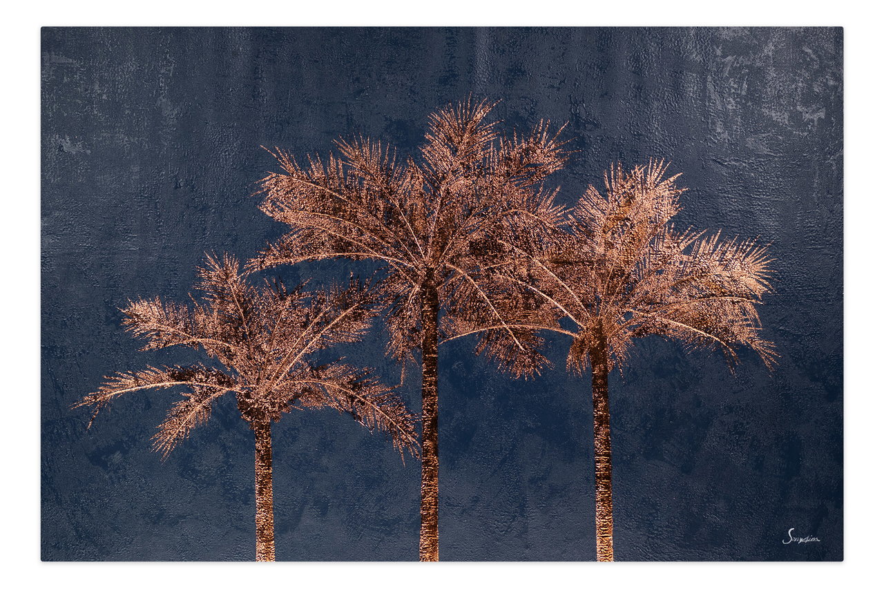 XXL Olieverf schilderijen 'Palm Trees in the Moonlight' | Handgeschilderd unicum komt in de ruimte goed tot zijn recht.