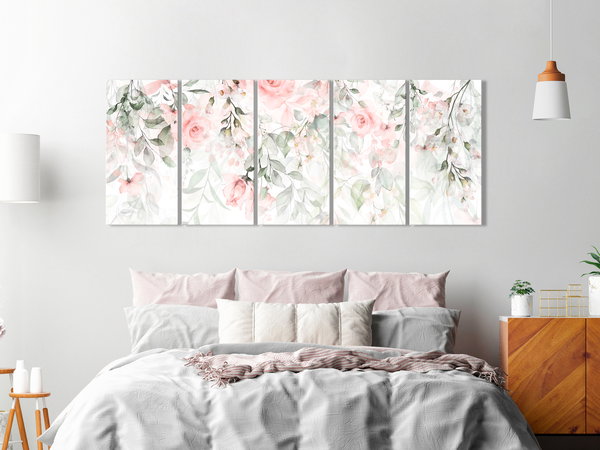 Kunstdruck auf Leinwand 'Waterfall of Roses (5-teilig) Narrow - First Variant'