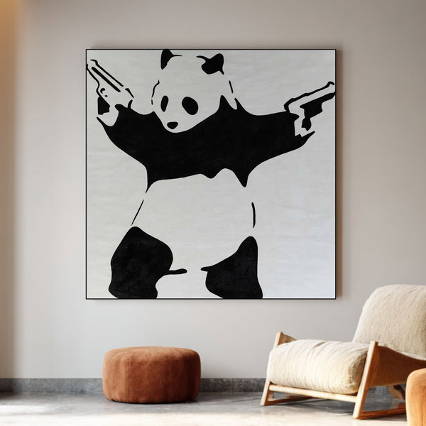 XXL Öl Gemälde 'Banksy's Panda' | Handgemaltes Unikat 150x150cm