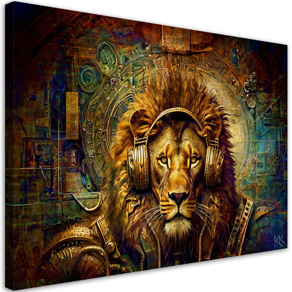 Kunstdruck auf Leinwand 'Cyber Lion DJ Vibes 1'