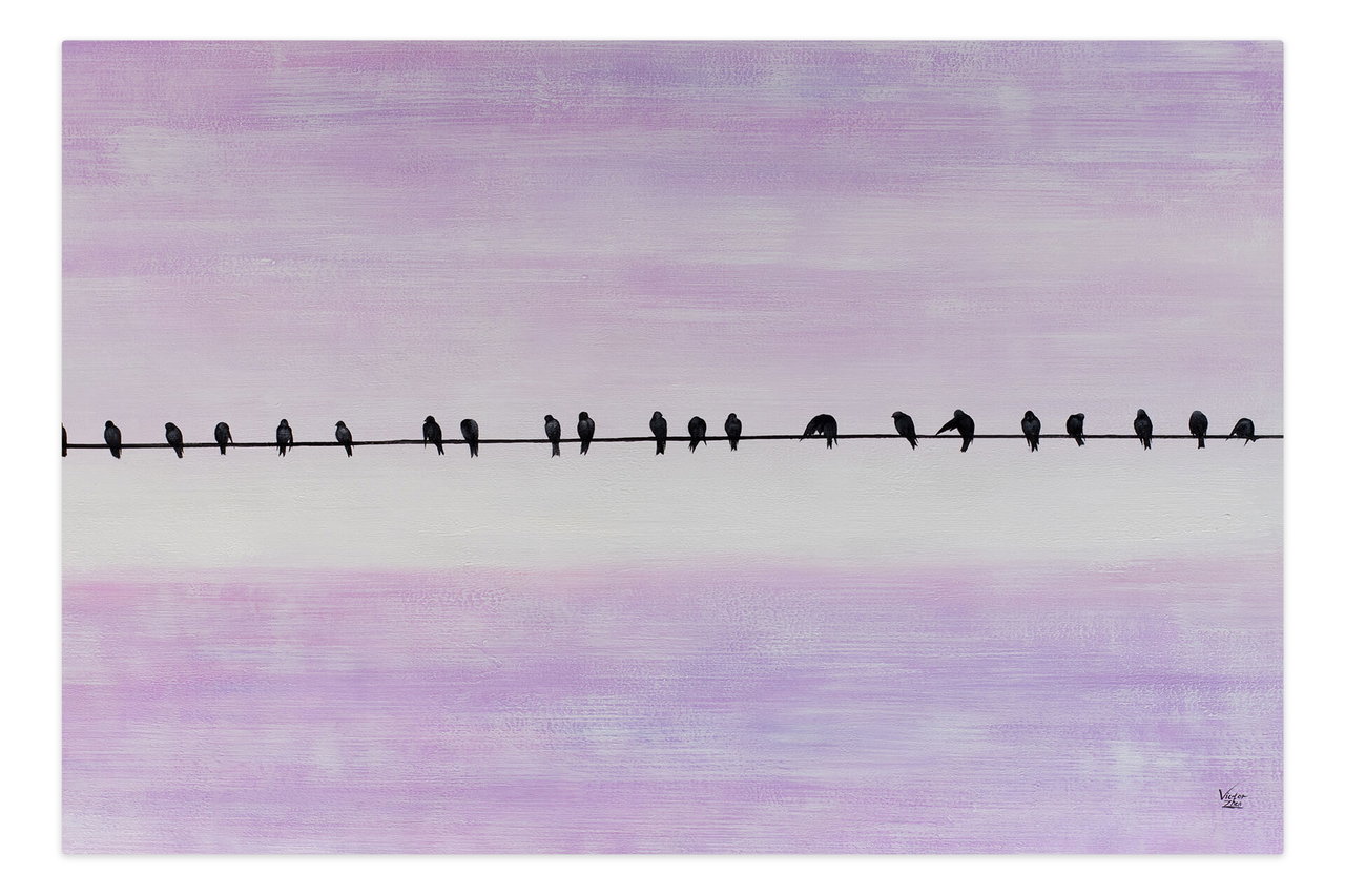 XXL Olieverf schilderijen 'Feathered Watchers' | Handgeschilderd unicum komt in de ruimte goed tot zijn recht.