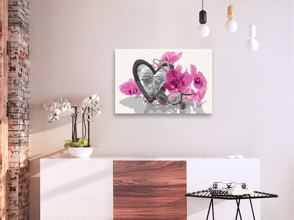 Malen nach Zahlen für Erwachsene 'Engel (Herz &amp; rosarote Orchidee)'