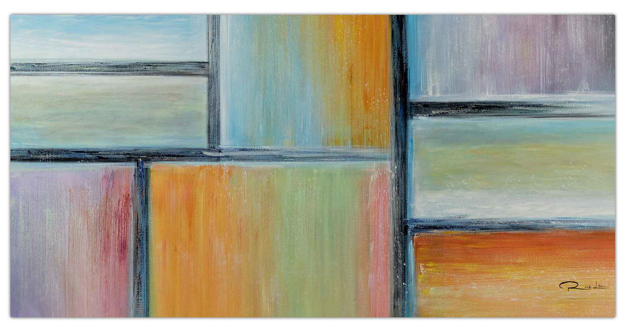 XXL Olieverf schilderijen 'Colourful Mosaic' | Handgeschilderd unicum in de ruimte.