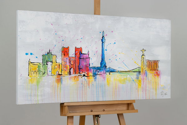 Handgemaltes Gemälde 'Lisbon Skyline Silhouette' 120x60cm | inkl. Echtheitszertifikat