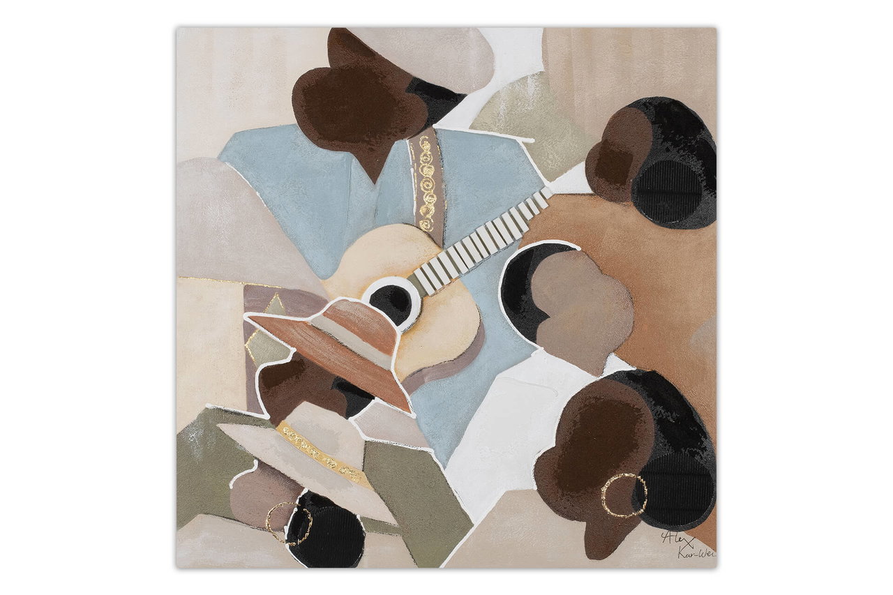 Handgeschilderd schilderij 'Connected through Music' 80x80cm | incl. certificaat van echtheid in de ruimte.