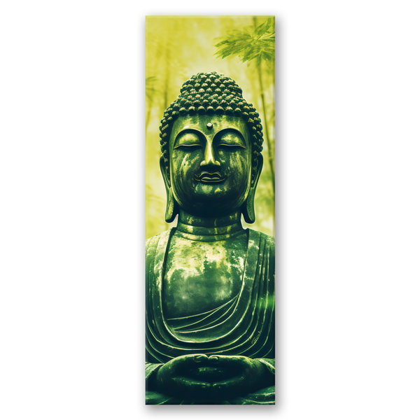 Kunstdruck auf Leinwand 'Green Buddha Statue in Serene Nature'