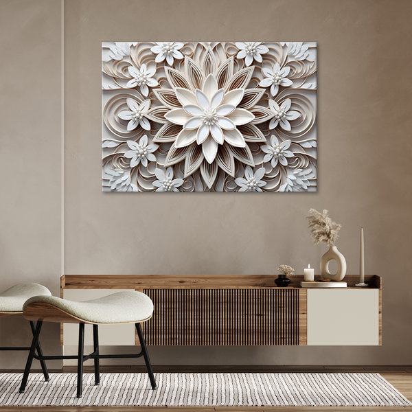 Kunstdruck auf Leinwand 'White Intricate Floral Pattern'