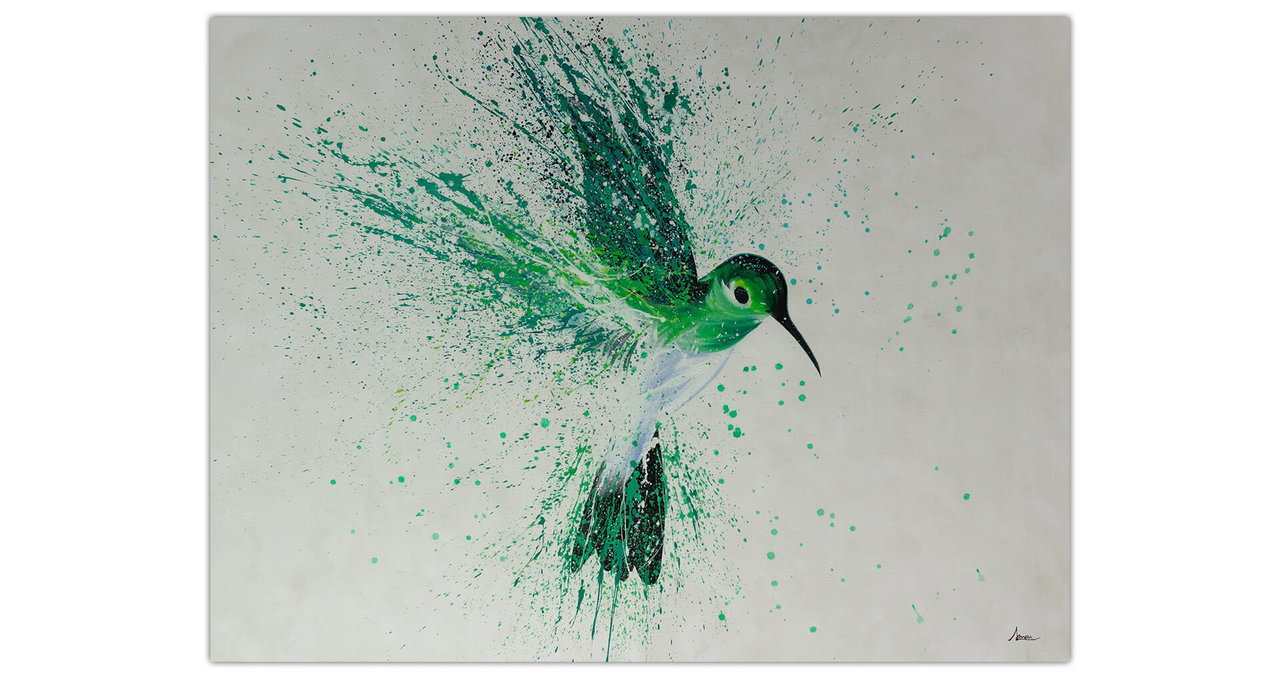 XXL Olieverf schilderijen 'Dancing Hummingbird' | Handgeschilderd unicum in de ruimte.