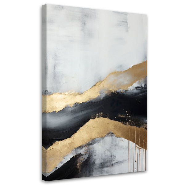 Kunstdruck auf Leinwand 'Golden Waves on Monochrome 1'