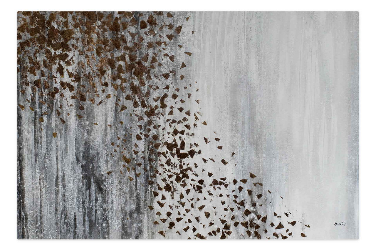 Olieverf schilderijen 'Silver and gold' | Handgeschilderd unicum 180x120cm in de ruimte.