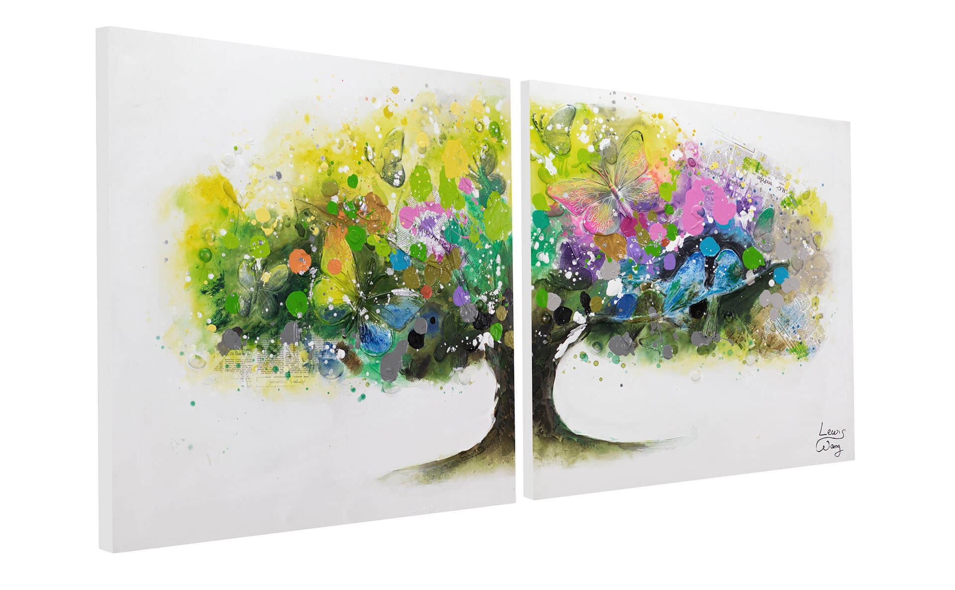 Acrylic painting dyptych tree butterflies | KunstLoft
